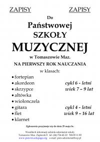 Państwowa Szkoła Muzyczna ogłasza nabór 